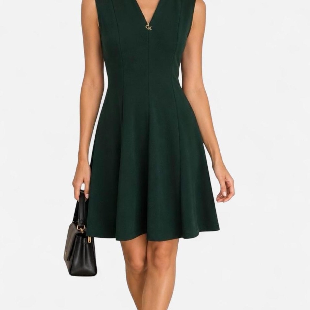 Calvin Klein Womens Green V-Neck Fit & Flare Formal Cocktail Dress Size 10